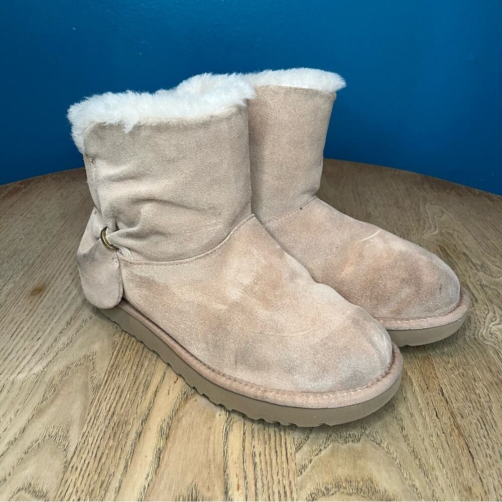 UGG Classic Mini Twist Ankle Boots Suede Fur Lined Blush Pink Women’s Size 8